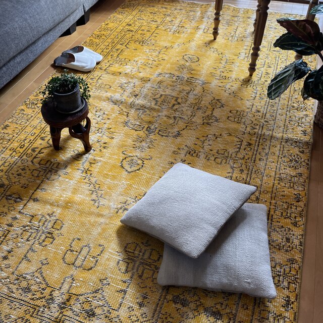 140.5×256 大判 イエローオレンジオーバーダイ トルコヴィンテージラグ