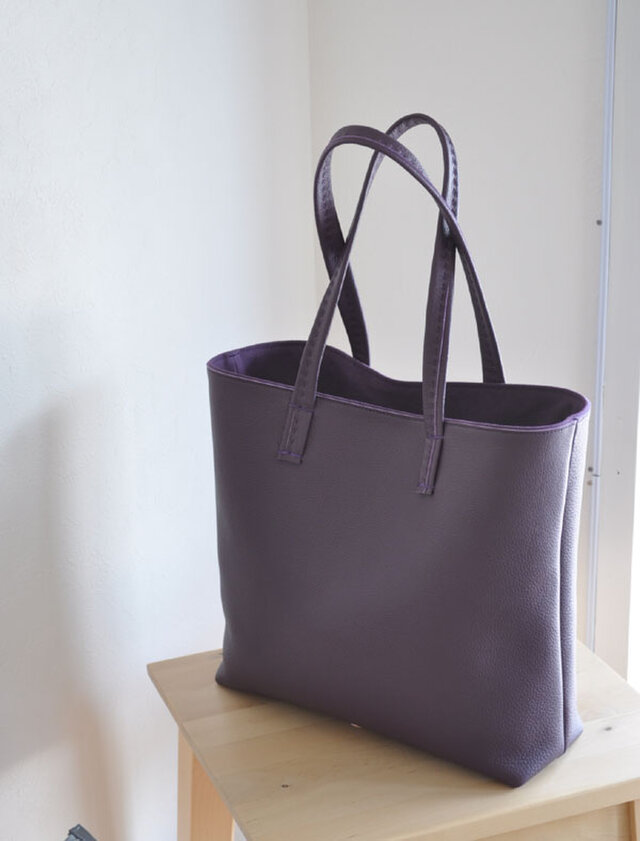 スクエアタイプレザートート パープル | iichi 日々の暮らしを心地よく