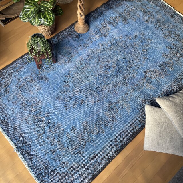 120×206 ブルーブルーオーバーダイ花や実 メダリオントルコ