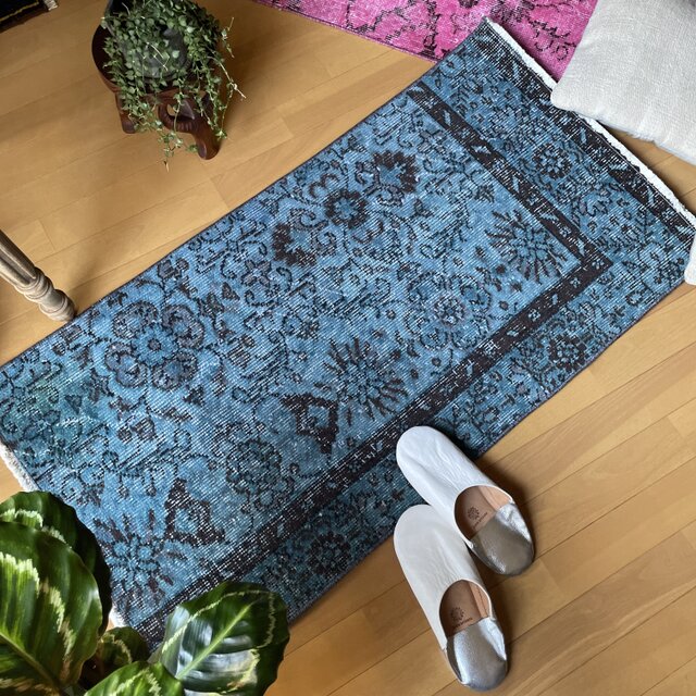 60×115 ブルーオーバーダイ 焦げ茶黒 ボタニカル トルコヴィンテージ