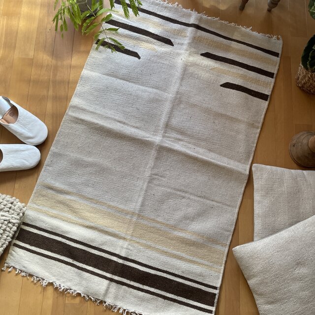 75×122 バッターニエ アイボリー チュル トルコヴィンテージラグ