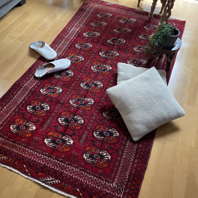 96×176 こっくり赤 上質ウール トライバルラグ トルコヴィンテージラグ