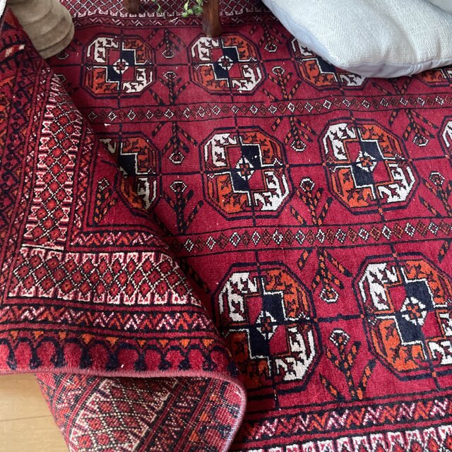 96×176 こっくり赤 上質ウール トライバルラグ トルコヴィンテージラグ