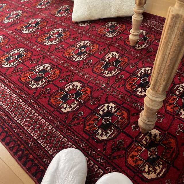 96×176 こっくり赤 上質ウール トライバルラグ トルコヴィンテージラグ