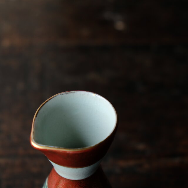 花とリーフ◇九谷焼 赤絵金彩徳利 酒器 インテリア 昭和レトロ