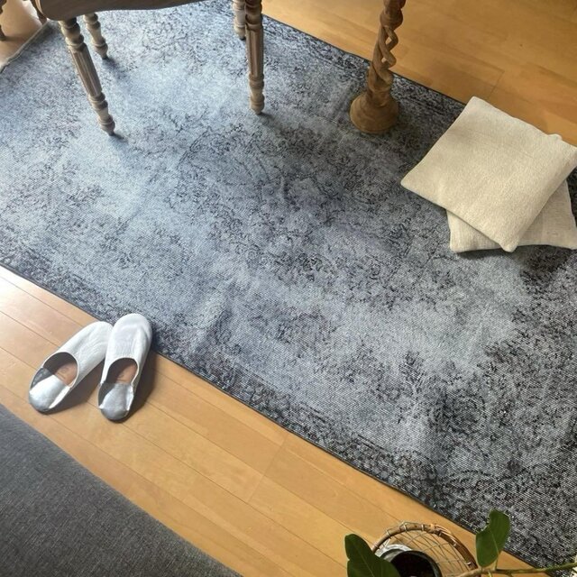 113×205 絶妙ブルーグレイ オーバーダイ メダリオン トルコ