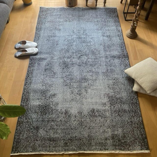 113×205 絶妙ブルーグレイ オーバーダイ メダリオン トルコ