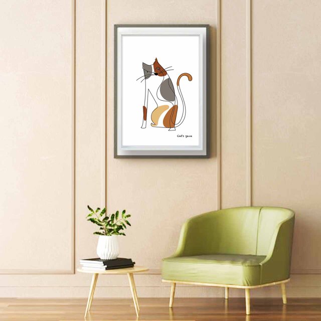 ワンライン 送料無料 ネコ イラスト アート ポスター アートポスター