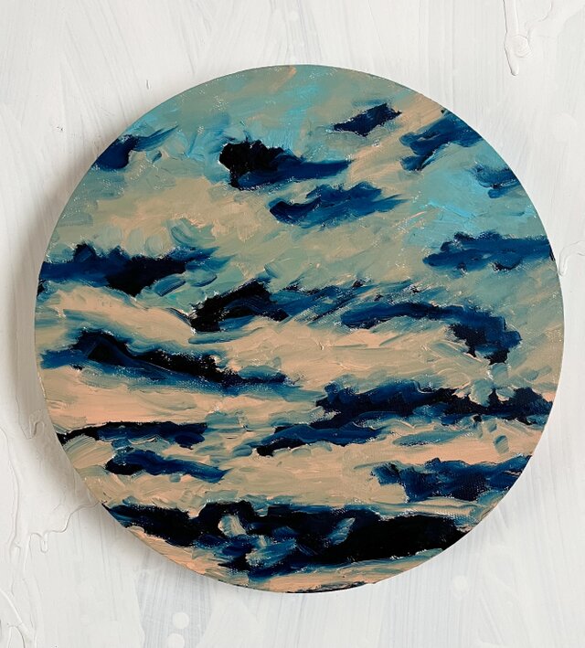 原画・直径25㎝「夕空」油彩・絵画・円形 | iichi 日々の暮らしを
