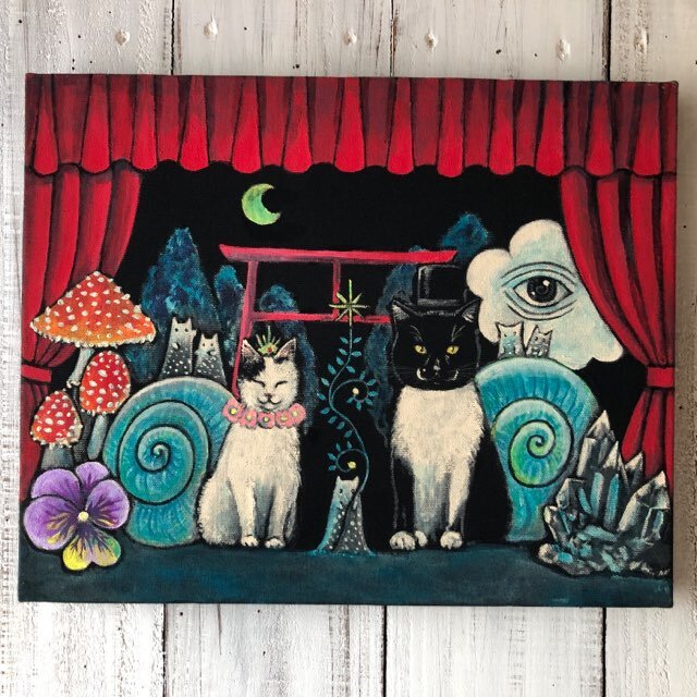 絵画 猫 猫の絵 アクリル画 ミニ絵画 マグネット 静物画 抽象画 セット