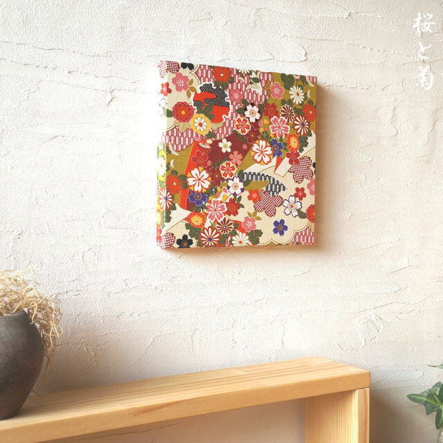 和のファブリックパネル 赤 桜 和飾り 壁アート ファブリックボード