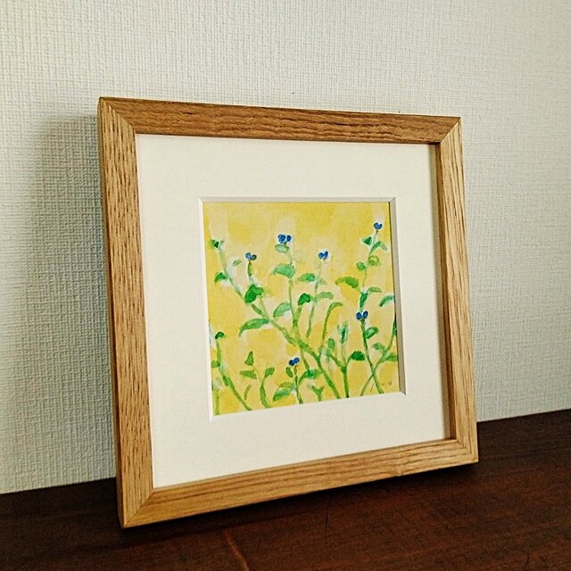 露草」原画 ※木製額縁入り（18㎝角）一点物 水彩 イラスト インテリア