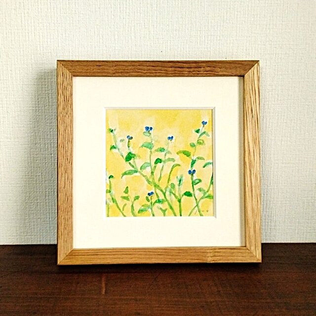 露草」原画 ※木製額縁入り（18㎝角）一点物 水彩 イラスト インテリア