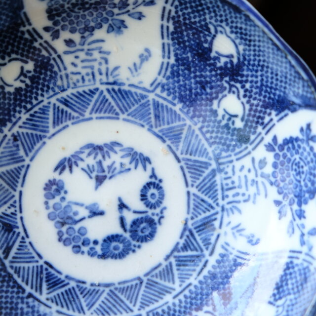 金継ぎ用に◇伊万里・瀬戸焼 染付・印判膾皿4客セット 骨董・antiques