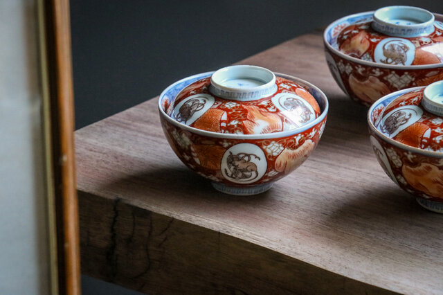 古伊万里 染錦小槌鼠文蓋茶碗 明治時代 E680B | iichi 日々の暮らしを