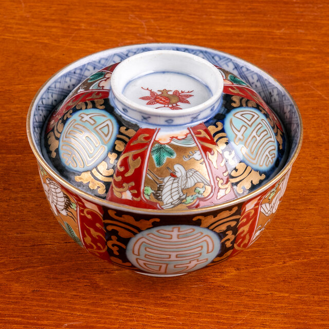 古伊万里 染錦 鶴三友文 蓋茶碗 明治時代 E786D | iichi 日々の暮らし
