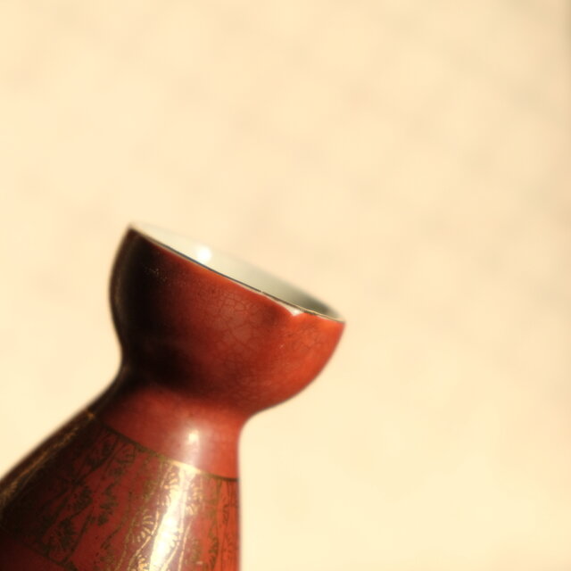 赤で素敵◇九谷焼 花唐草文赤絵金彩徳利 酒器 昭和レトロ 祝い 工芸品