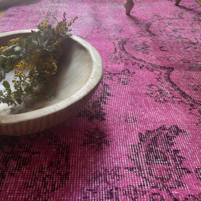 90×183 ピンクオーバーダイ ボタニカル トルコヴィンテージラグ