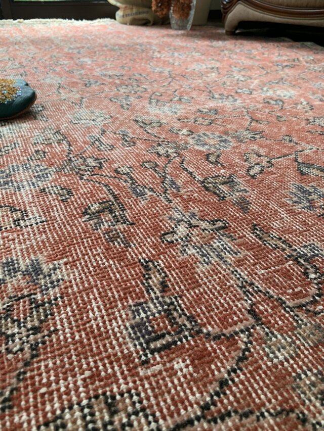 大判 テラコッタレッド オレンジ240×130フラワー トルコヴィンテージ