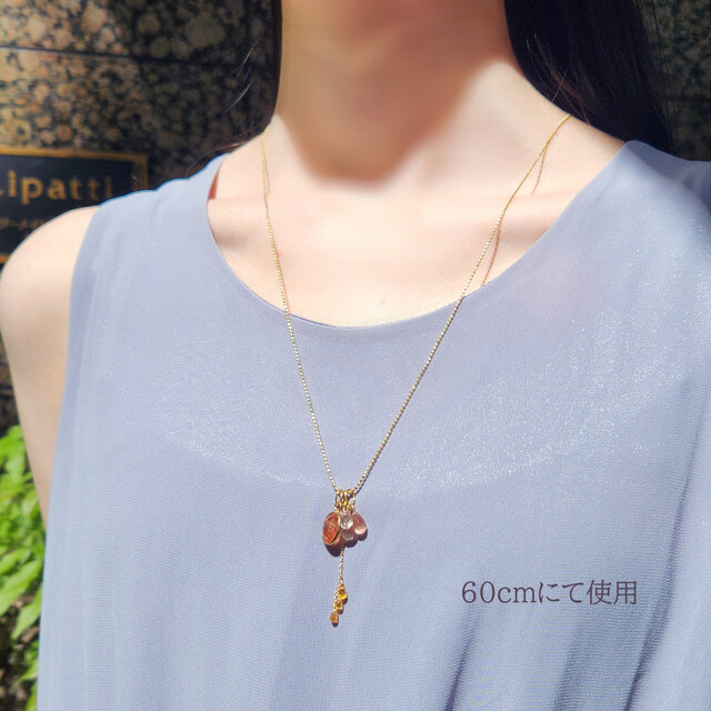 サンストーンとジュエルによるネックレス・サージカルステンレス60cm