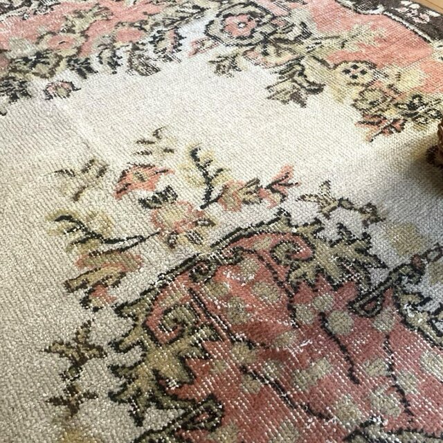 くすみオレンジ41×70 メダリオンくすみグリーントルコヴィンテージラグ