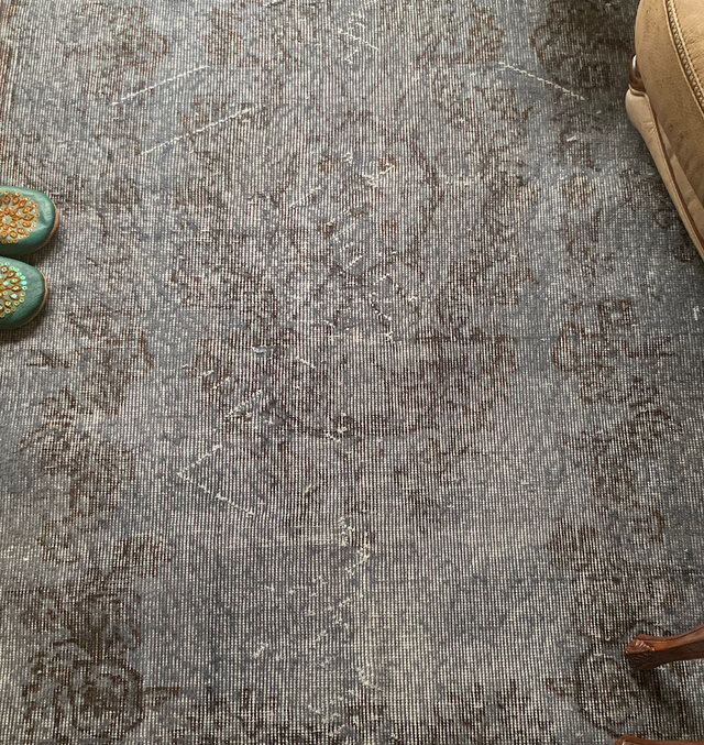 トルコヴィンテージラグ 207×104 グレー ブラック チョコ オーバーダイ