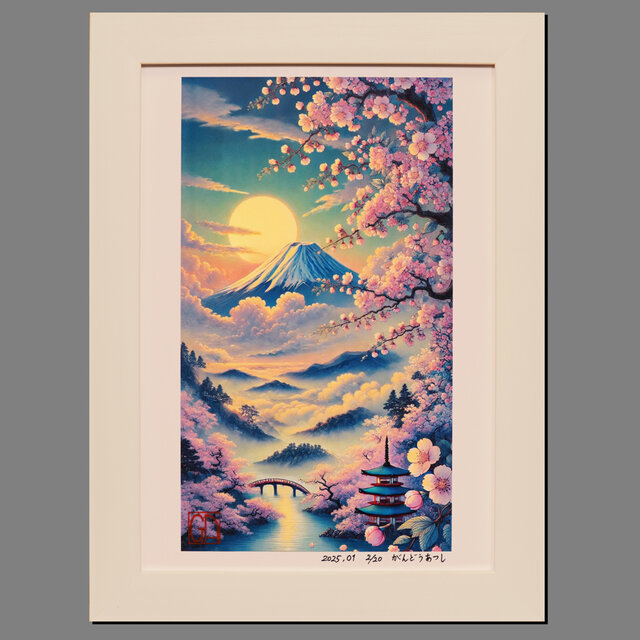 いまを歴史にする AIアート】桜富士山日本20枚限定A4額○がんどう