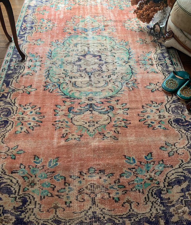 超大判 コーラルピンク 244×132 インディゴブルー トルコヴィンテージ