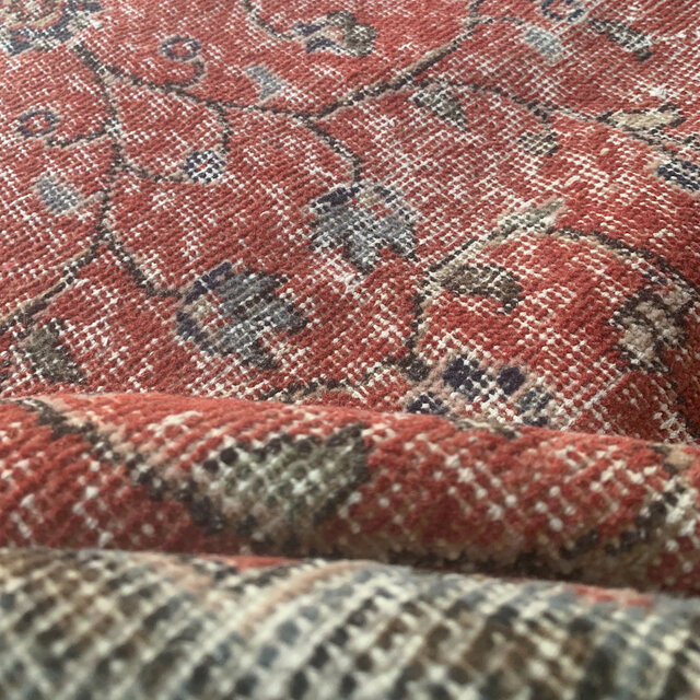 トルコラグ シャビーレッド 194×112ボタニカル トルコヴィンテージラグ