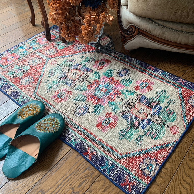 トルコヴィンテージラグ テラコッタレッド 99×56 シャビー ざっくり