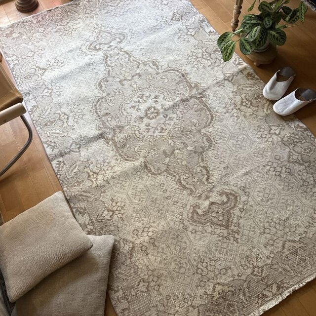 118×209 淡いカラー メダリオン 生成りグレージュ トルコヴィンテージ