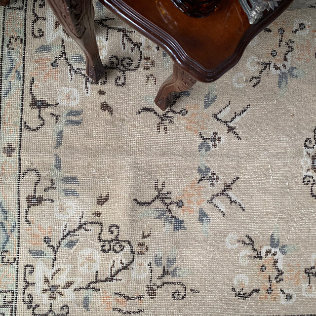 シノワズリ218×117 トルコヴィンテージラグ ベージュ オレンジ