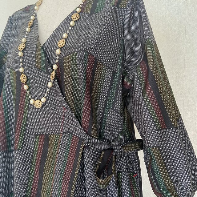 大島紬リメイク カシュクール Aラインワンピース | iichi 日々の暮らし