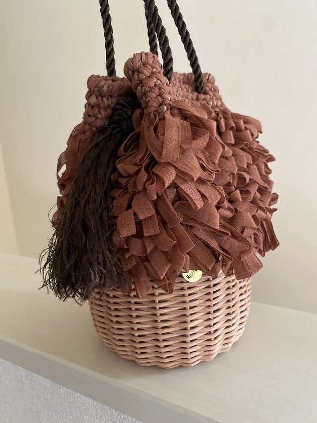 1点在庫あり】「ブラウン」籐とかぎ針編みのバッグMeggBag poche /かご