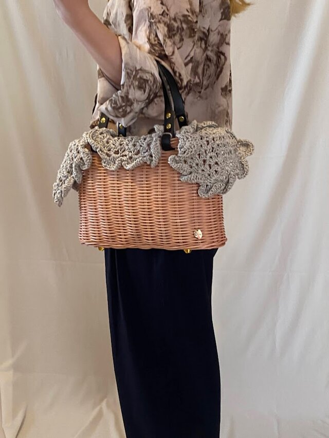 1点在庫あり】手編みの籐かごバッグ/Megg Bag panier/パニエクロシェ