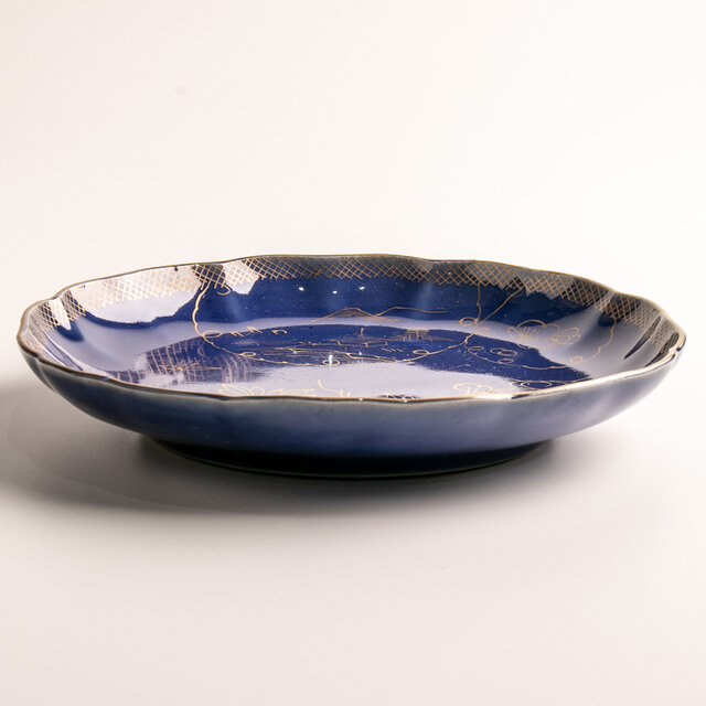 古伊万里 瑠璃釉金彩山水牡丹文七寸皿 明治時代 D717 | iichi 日々の