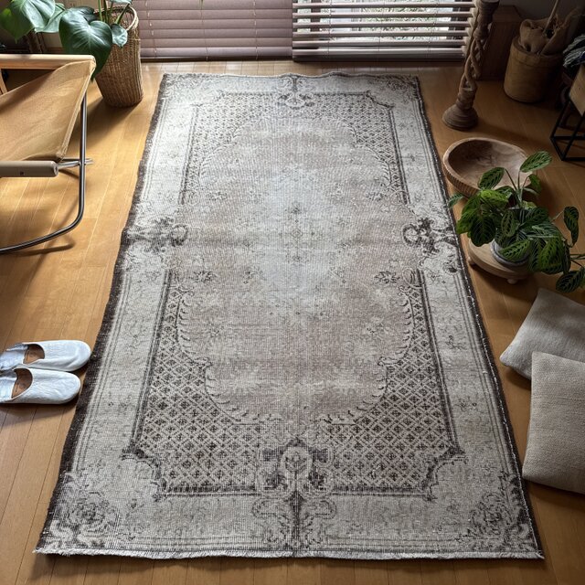 115×206 モスグリーン×クリーム メダリオン トルコヴィンテージラグ