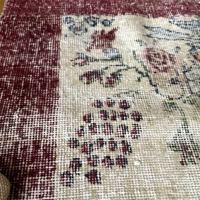 111×207 擦れシャビー 幸せな青い鳥 トルコヴィンテージラグ | iichi