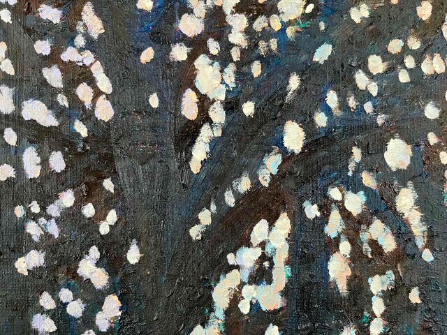 油彩画 原画「キラメク木漏れ日」アート 絵画 32×41㎝ F6 キャンバス