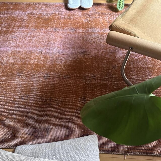 115×212 オレンジピンクブラウン オーバーダイ トルコヴィンテージラグ