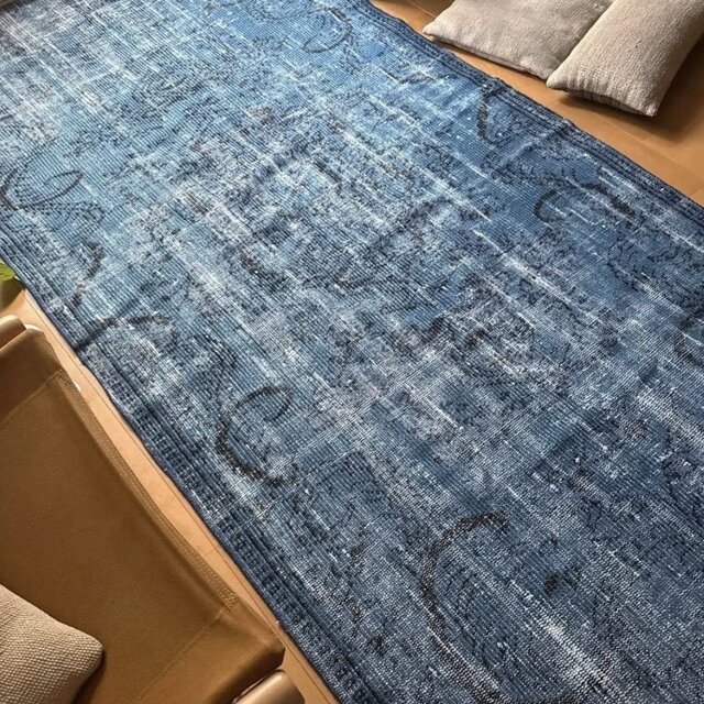 大判114.5×240レアブルーオーバーダイ メダリオン トルコヴィンテージ