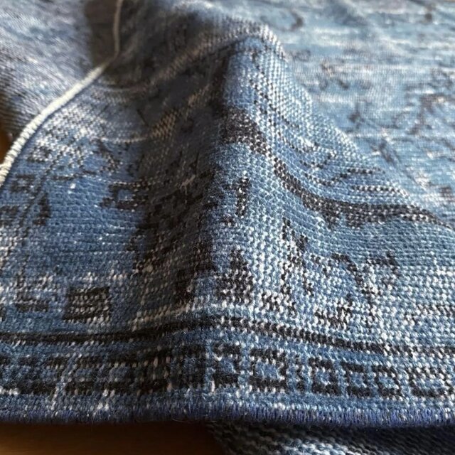 大判114.5×240レアブルーオーバーダイ メダリオン トルコヴィンテージ