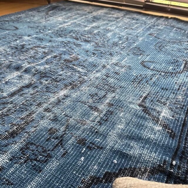 大判114.5×240レアブルーオーバーダイ メダリオン トルコヴィンテージ