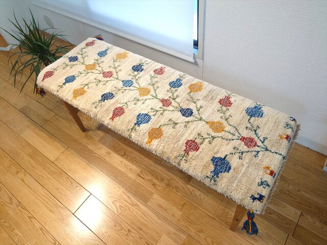 ペルシャ ギャッベ ミニランナー ラグ 120x42cm グレー 色とりどりの