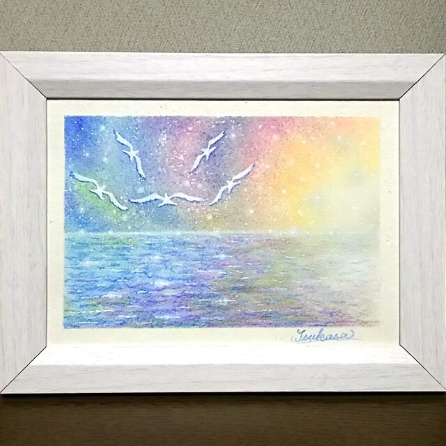 パステルアート オーロラ色の空に羽ばたいて パステル画原画 | iichi