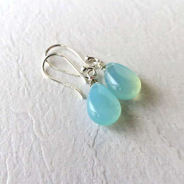 水色＊シーブルーカルセドニー＊ピアス＊しずく＊選べるタイプ K18gf