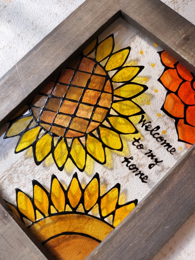 送料無料*ステンドグラス風*ひまわりと太陽・夏・ウエルカム