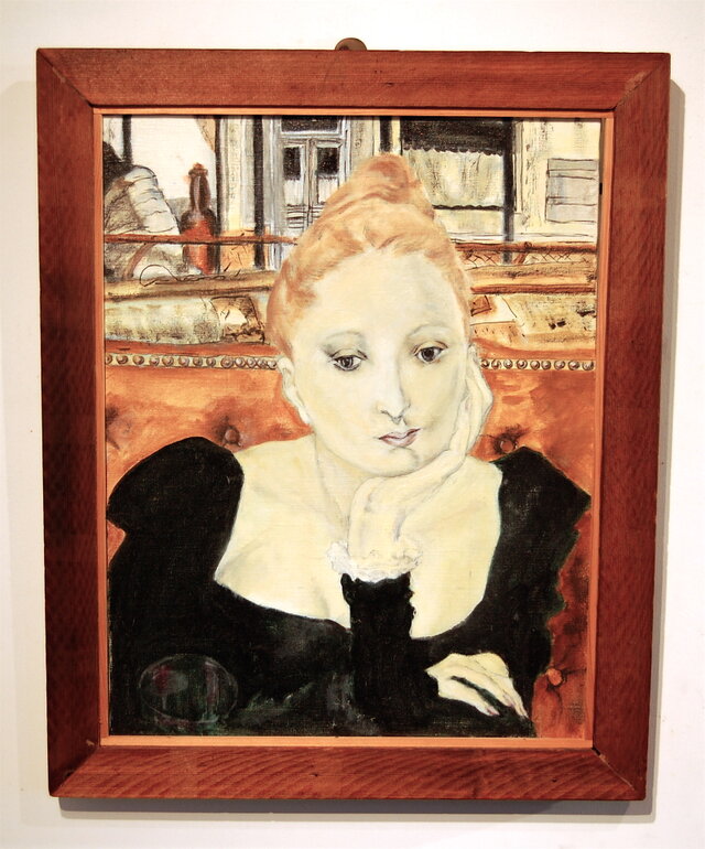 藤田嗣治カフェの女性 黒いドレス ゴールドフレーム.ロイヤル