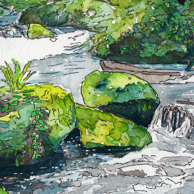 世界で1枚の絵 水彩画原画「奥入瀬渓流」 | iichi 日々の暮らしを