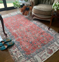 トルコラグ シャビーレッド 194×112ボタニカル トルコヴィンテージラグ